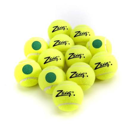 Green-dot transition tennis balls for intermediate players